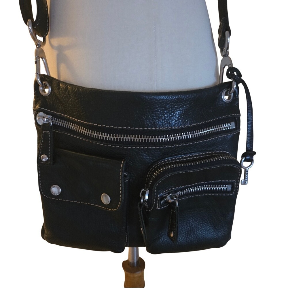 Fossil Black Pebbled Leather Sutter Crossbody Bag